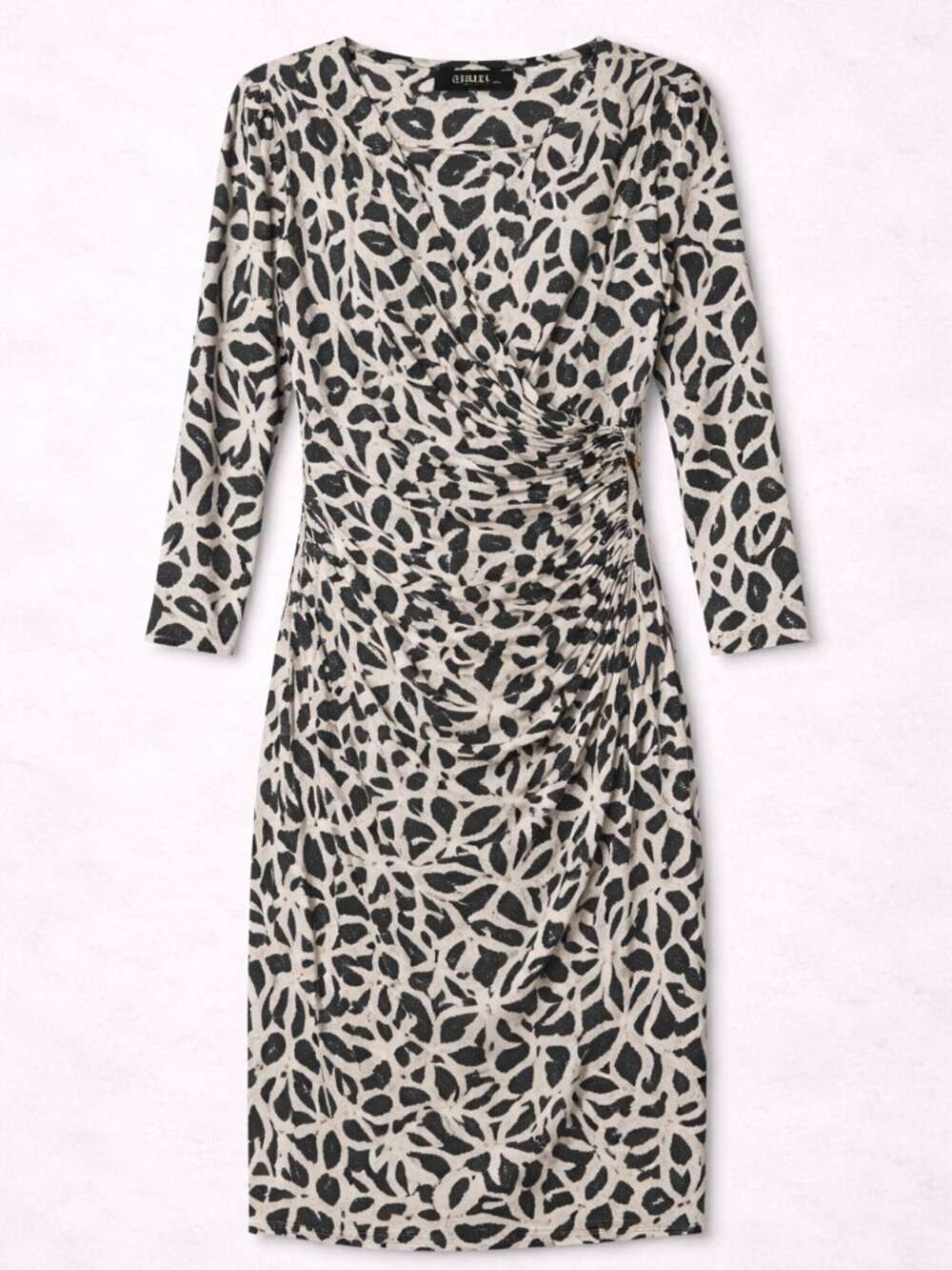 Lauren Ralph Lauren Gray/ White Wrap Dress Size 12 Ruched Sheath Career Chic